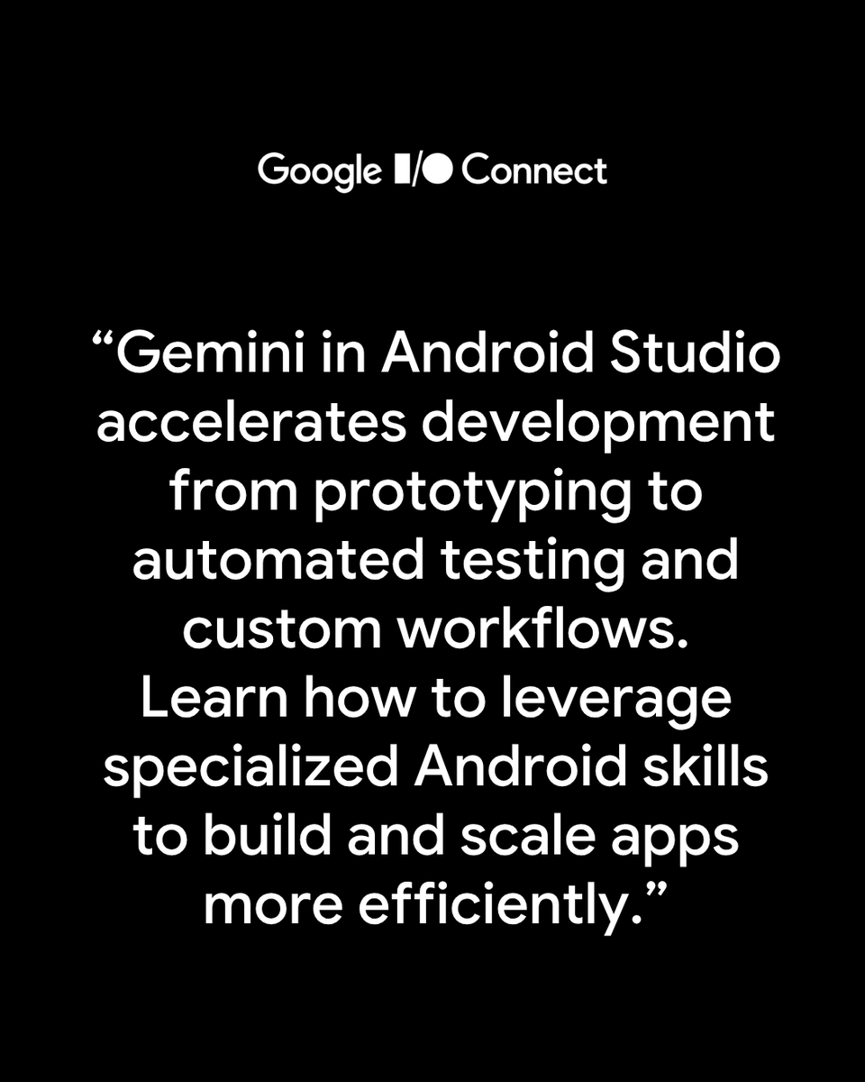 AndroidDev's tweet photo. Get ready to accelerate your entire dev cycle. ⚡️
At #GoogleIOConnect Berlin, @anomisSi shared how to use Gemini in AndroidStudio to speed up development and improve your workflows. Learn more → https://t.co/vuD2pgBsMA
#BuildWithGemini https://t.co/QyuCbkFnMS