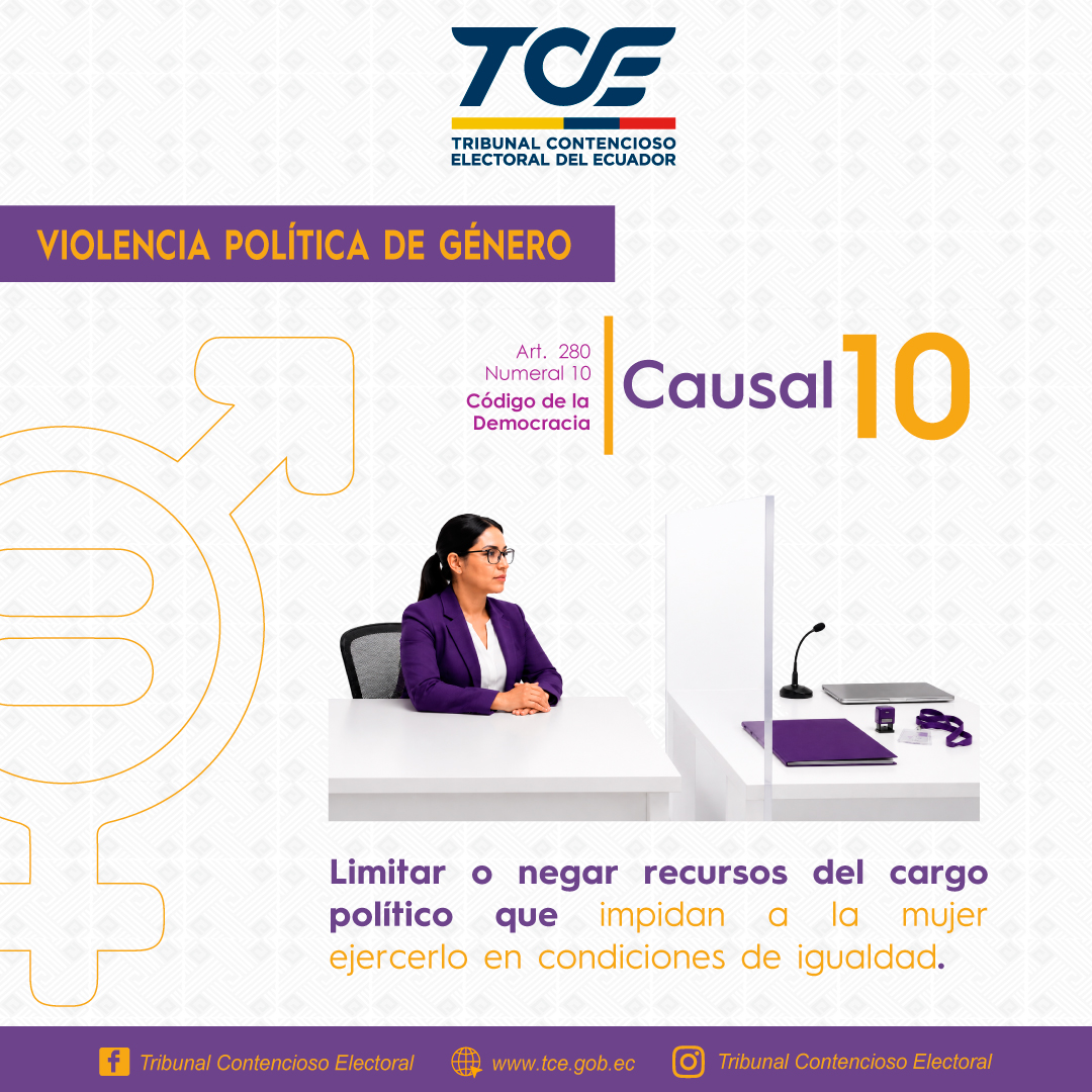 TCE_Ecuador's tweet photo. #TCEInforma | 🚺⚖️ Limitar o negar los recursos necesarios para que una mujer ejerza su cargo político en condiciones de igualdad constituye #ViolenciaPolíticaDeGénero.
📖 Esta conducta se encuentra contemplada en el artículo 280, numeral 10, del #CódigoDeLaDemocracia y está sujeta a las sanciones previstas en la normativa.
👉 Infórmate, reconoce estas conductas y comparte este contenido. Juntos promovemos una participación política libre de violencia, con igualdad y respeto.