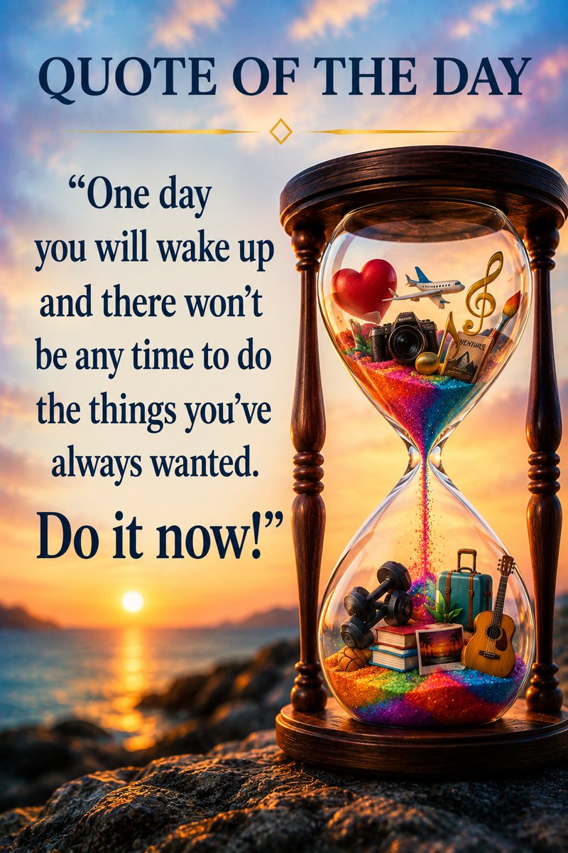 A_MasterMassage's tweet photo. 💙Quote of the Day💙

"One day you will wake up and there won't be any time to do the things you've always wanted. Do it now!"

#Quote #QuoteOfTheDay #DoItNow #DontWasteTime #LiveInTheMoment #FollowYourDreams #GoForIt #YouCanDoIt #NeverGiveUp #Mindset #Motivation #Inspiration https://t.co/Kux0y46g63