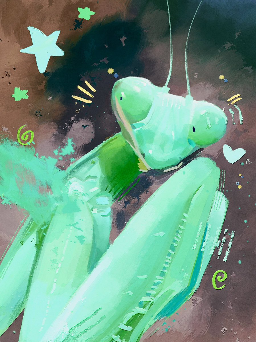rozeKatalina's tweet photo. 1hr Praying mantis study 💚 
Trying to get more comfortable using saturated colors https://t.co/OeGbq8FaFa