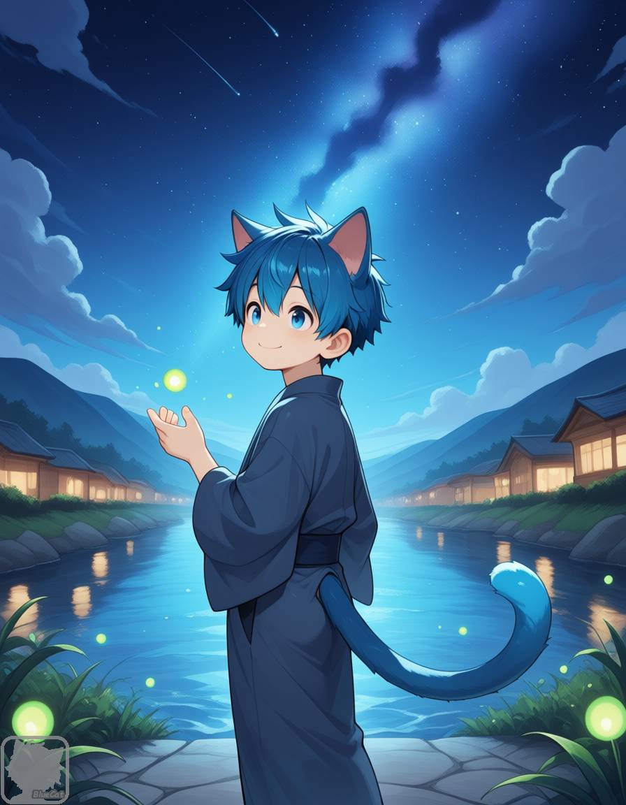あおねこくんと蛍 せめて夜は涼しくなってほしい・・・