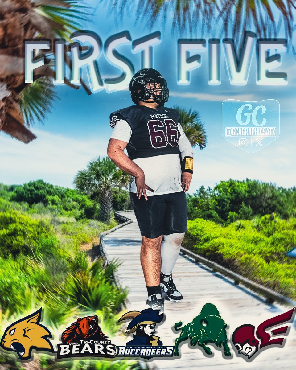 GCAgraphicsATX's tweet photo. 2027 OL CJ Johnson has earned his first five college offers.
The Myrtle Beach (SC) standout now holds offers from Charleston Southern, Erskine, Bethany, Tri-County Bears, and Thiel College. More opportunities are on the horizon. 💪 https://t.co/zFwSZJX5fY