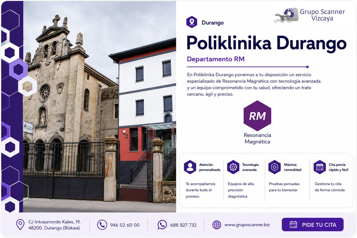 GrupoScanner's tweet photo. Desde 2013, en la Poliklinika Durango ofrecemos a todo Durangaldea una resonancia magnética de 1,5T de última generación, sin que tengas que desplazarte hasta Bilbao.
📍 Intxaurrondo kalea, 19 · Durango
👉 https://t.co/hB2dM0ZK7L
#GSV #ResonanciaMagnetica #Durango #Durangaldea https://t.co/zUCq1Lay2I