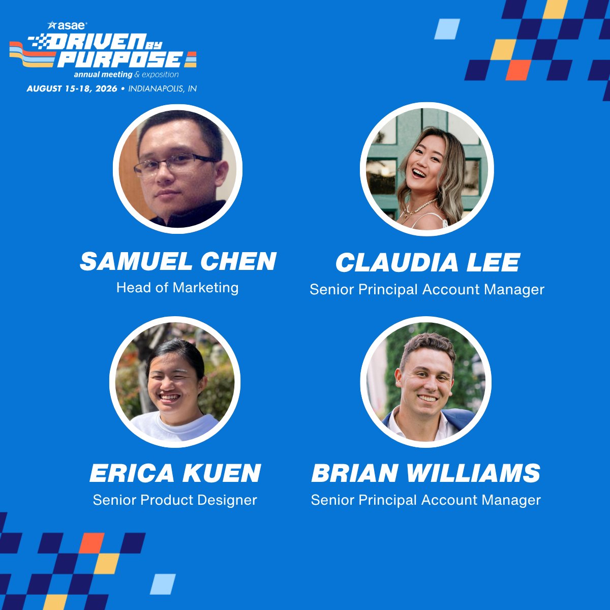 WhovaSupport's tweet photo. Meet the Whova Team at ASAE 2026, 8/15-8/17! 🏁 

We’re excited to introduce the team members who will be exhibiting for Whova at Booth #2300. Stop by to say hello, ask questions, or see how Whova can help make your next event a success.

#ASAE26 #EventTech #AssociationManagement https://t.co/zrz8n22aeZ