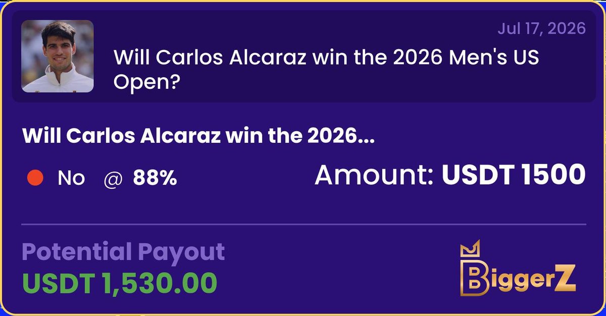 BigBangCall_X's tweet photo. Honestly done with Kalshi’s restricted markets. Just locked in my Alcaraz pick on BiggerZ, at least the site doesn't crash every time there's a big event. https://t.co/TQ2UqyckdS