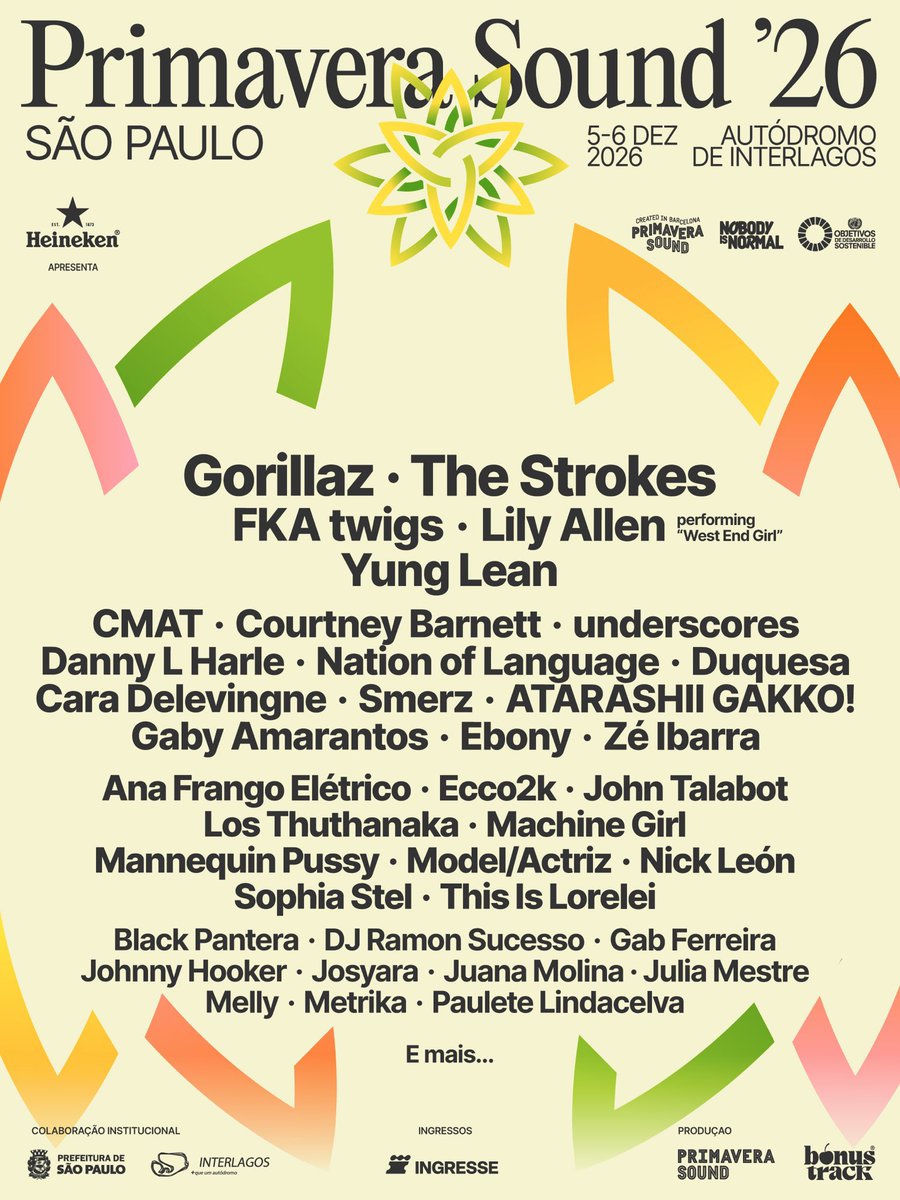 bchartsnet's tweet photo. 🚨💐 Primavera Sound 2026 continua de pé! Venda geral do festival será em 28 de julho. https://t.co/qtbXeeOllS