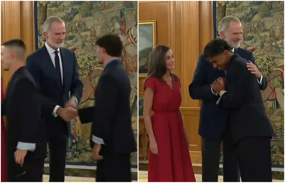 24_morelos's tweet photo. TODOS SALUDANDO AL REY DE ESPAÑA / YAMAL SALUDANDO AL REY DE ESPAÑA
Tras el recibimiento de la Selección de #España en el Palacio de la #Zarzuela, llamó la atención en la que Lamine #Yamal saludó de abrazo al #ReyFelipe VI.