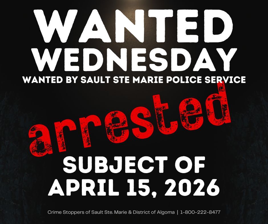 SSMCrimeStopper's tweet photo. 🚨 Wanted Wednesday Update 🚨

The individuals featured in our April 15 and May 6 Wanted Wednesday posts have both been arrested.

Know something? Stay anonymous.
📞 1-800-222-TIPS (8477)
📱 P3 Tips App

#WantedWednesday #CrimeStoppers #SaultSteMarie #Algoma #AnonymousTips https://t.co/n9kXW9xSyj