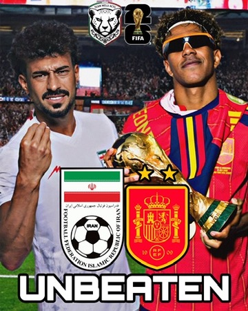 RyanRozbiani's tweet photo. The only TWO teams that were UNDEFEATED at the 2026 FIFA WORLD CUP:

Team Spain 🇪🇸 - The Champions
Team Iran 💚🤍❤️ https://t.co/ORcv8Q3bDs