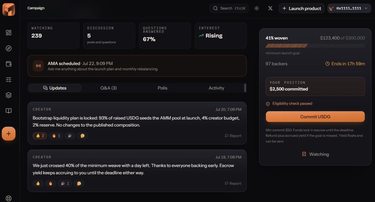 TwillFi's tweet photo. New update: Live Campaign Rooms.

You had a question about a campaign, so you went digging through scattered chats hoping for an answer.

Now every campaign has its own room.

You ask the creator right there, answers stay in plain view, and you can see the live interest in the campaign right now.