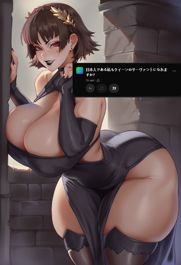 NIJIMAQUEEN's tweet photo. [As a Japanese person, can I become a Servant of the Queen?]

誰でも召使いになれるから、あなたが日本人であっても構わないよ 
[Everyone can become a servant, so i don't mind if you're japanese] https://t.co/Jx55ylp4X0
