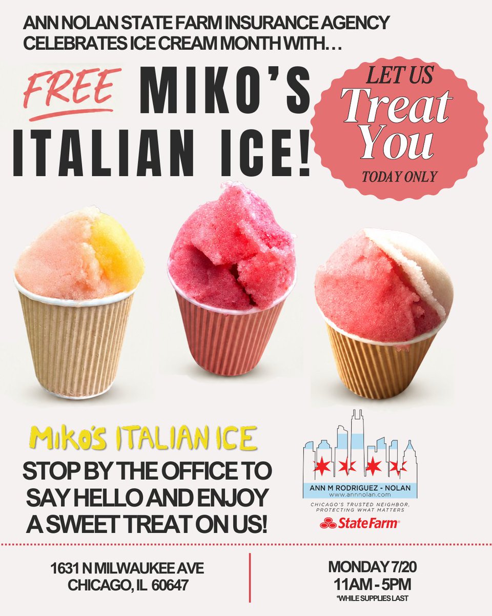 AnnRNolan's tweet photo. Today's the day! Stop by the office and pick up your Miko's Italian Ice to celebrate Ice Cream Month with us🎉🍧 https://t.co/sR2JuInFU4