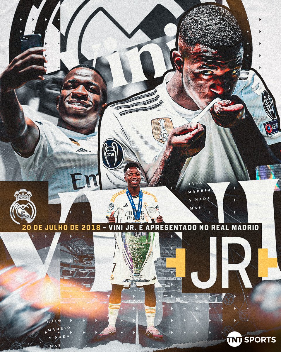 TNTSportsBR's tweet photo. OITO ANOS DE UM CASAMENTO DE MUITO SUCESSO! 🏆⭐🇧🇷

Nesta data, em 2018, Vini Jr. começava sua jornada pelo futebol europeu ao ser apresentado pelo Real Madrid. De lá para cá, virou protagonista, líder, capitão, símbolo, Melhor do Mundo e ÍDOLO MERENGUE! 👏

Olha que essa história ainda tá longe de acabar... #MFM