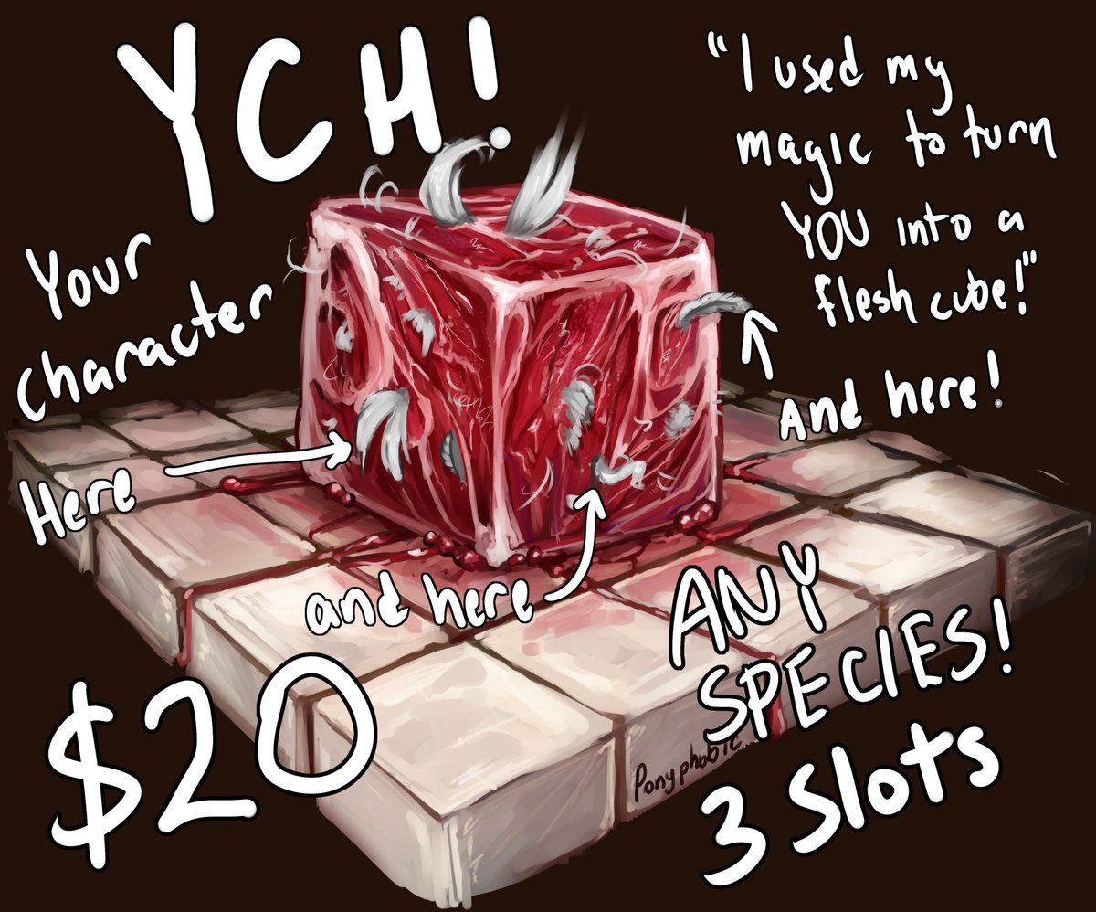 p0nyphobic's tweet photo. By (un)popular demand, I'll turn your oc into a flesh cube. How horrid! https://t.co/sRGmFoKz4j