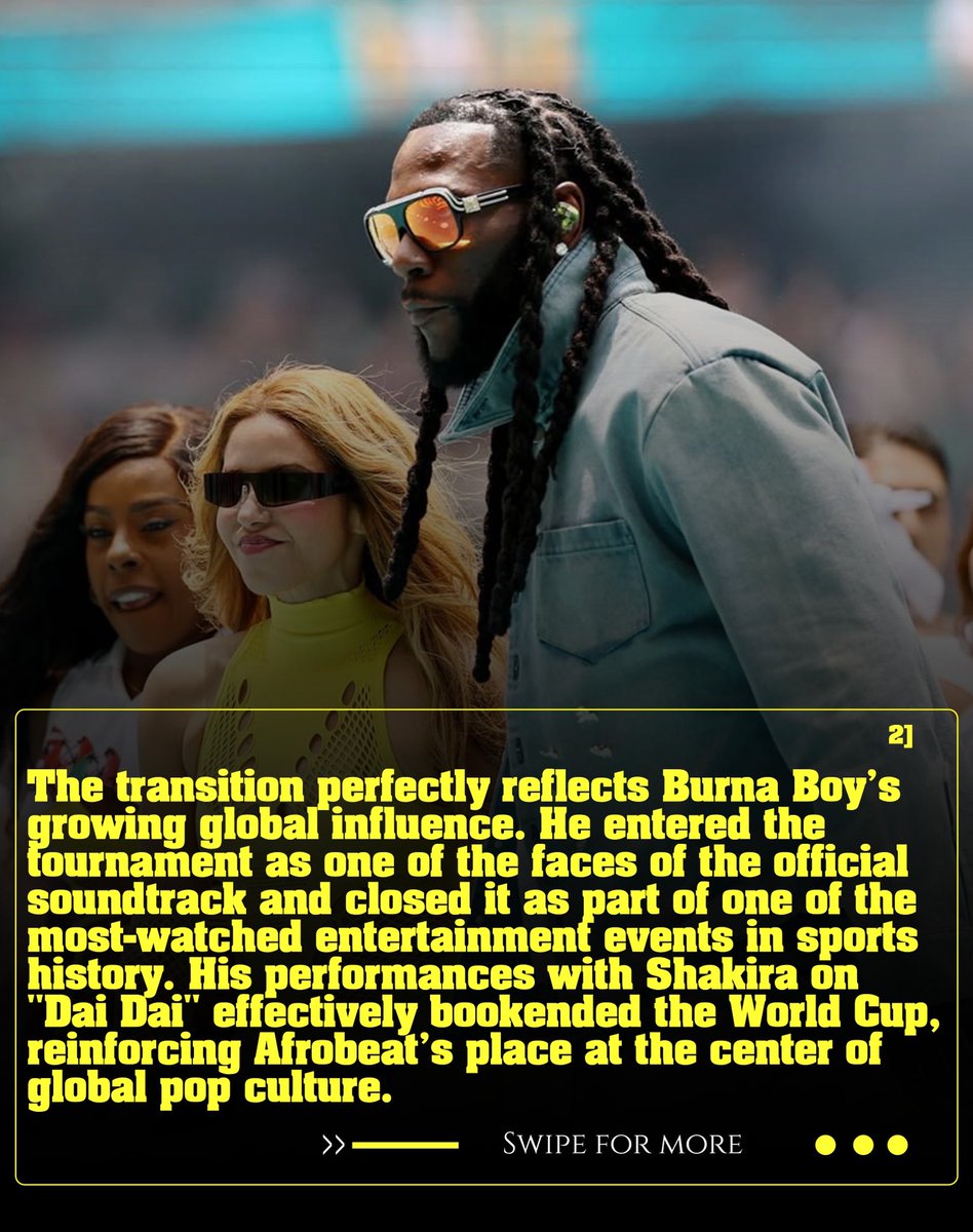 ogfxnews's tweet photo. FROM “DAI DAI” TO HALFTIME GLORY; 
BURNA BOY’S HISTORIC WORLD CUP JOURNEY 🏆🦍 https://t.co/WnPOLclpOK