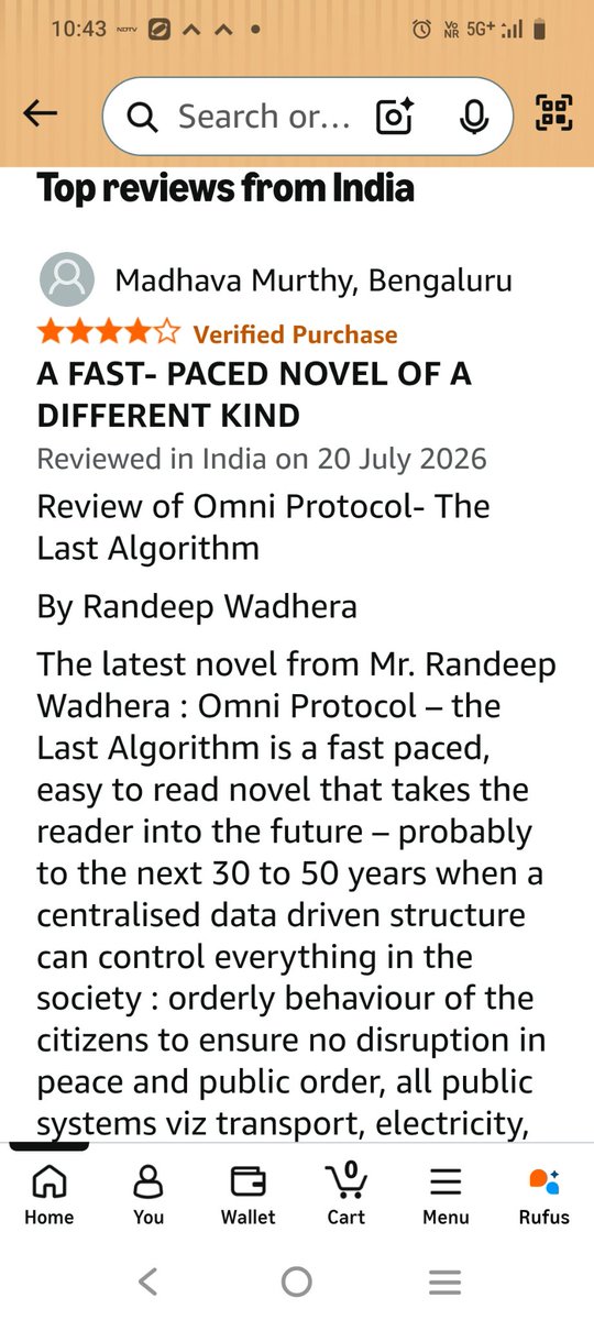 RandeepWadehra's tweet photo. The first review of my novel OMNI Protocol - The Last Algorithm 

Review on Amazon: A FAST- PACED NOVEL OF A DIFFERENT KIND https://t.co/6swfWK0GMs https://t.co/LPtuO4WvWr