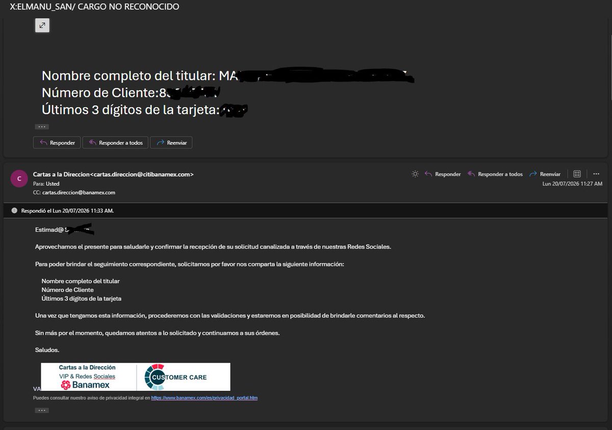 ELMANU_SAN's tweet photo. @BanamexContacto Me siguen pidiendo correo y correos, esto lleva más de 1 mes @cnbvmx  que necesito hacer ? https://t.co/c46DQikH1h