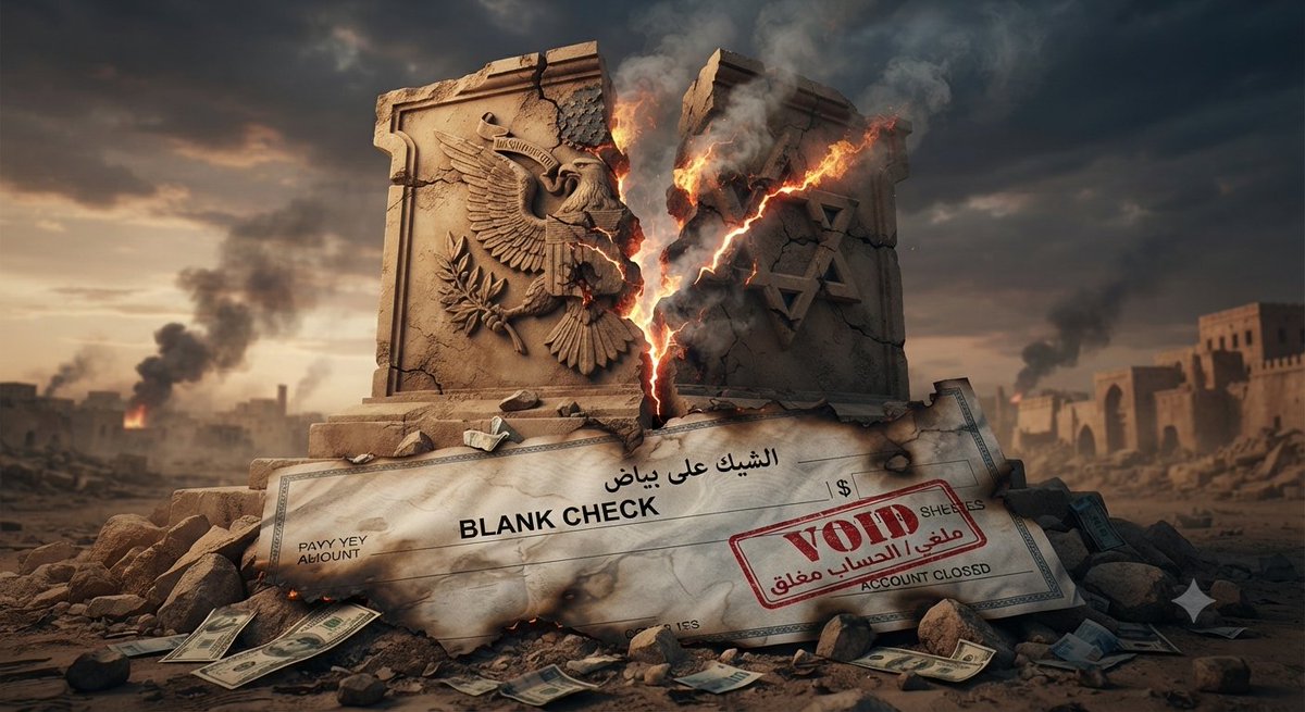 up520date's tweet photo. في العلاقة #الأمريكية -#اسرائيل ، قامت المعادلة لعقود على **الشيك على بياض**: دعم سياسي، وتفوق عسكري، وغطاء أخلاقي شبه مجاني. لكن هذا الشيك لم يعد كما كان. الحروب الطويلة، والانقسام الداخلي الأمريكي، وتضخم كلفة الحماية، كلها: *عين الحساب لا العقيدة**.
https://t.co/M6XS6r2rmd https://t.co/8wUXBgcKhV