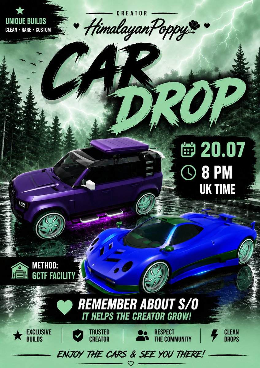 himalayan_popps's tweet photo. Im already online guys so I can start joining sessions with cars.

🆔️ fnvwz🆔️

Please remember the rules:
• You must have a helper to flip and destroy the cars.
• Be glitched out and fully ready before inviting me.
• Only invite me when you're ready to receive the cars.
• Please don't spam invites—I’ll join everyone in turn.

Thanks for your patience!