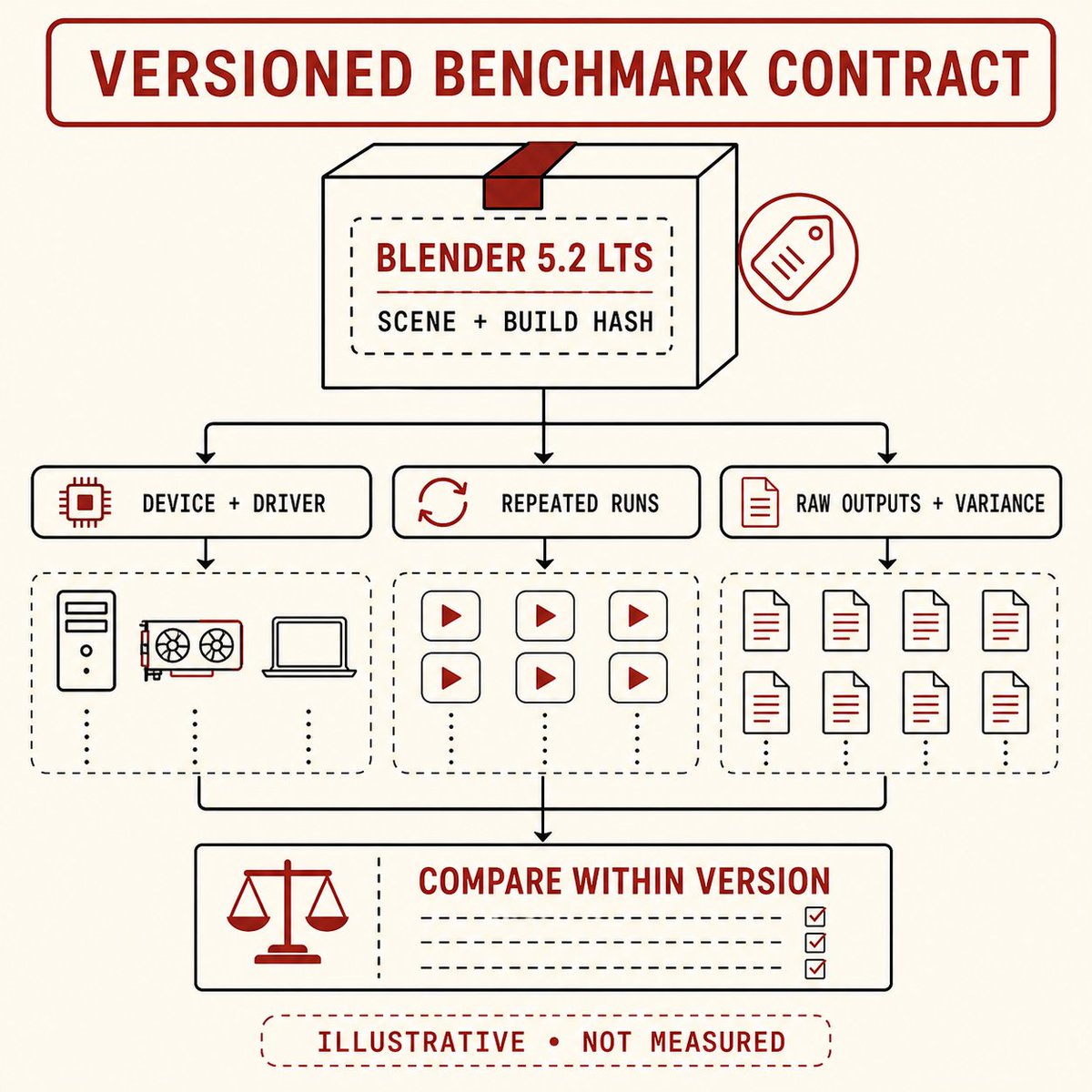 samaneggs's tweet photo. @Blender Nice benchmark update. Versioning the binary is only half the contract: pin scene + build hash, device + driver, repeat runs, preserve raw outputs and variance, then compare within the same version. That turns a leaderboard number into a reproducible artifact. https://t.co/5mAYDSuaAA