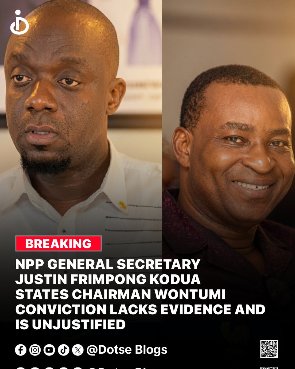 dotseblogs's tweet photo. NPP General Secretary Justin Frimpong Kodua stated that Chairman Wontumi was found guilty without sufficient evidence. He insisted the recent judgment is not justified. This statement follows the court ruling regarding the Samreboi illegal mining case. https://t.co/sa4KD40MC0