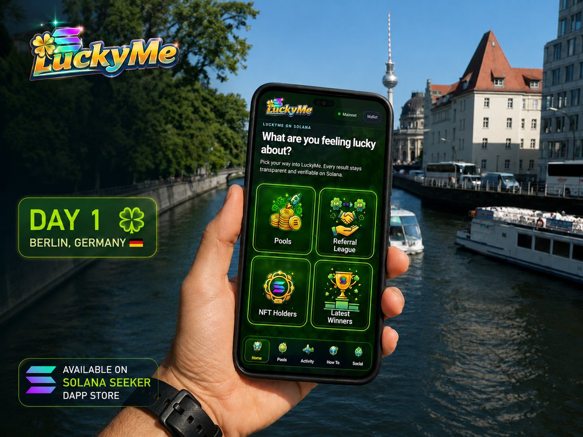LuckyMeSolana's tweet photo. Testing my luck across Europe until @solanamobile follows me back 🍀
Day 1: Berlin, Germany 🇩🇪
LuckyMe on Seeker, wherever the road takes me.
Available on Solana Seeker dApp Store.
#LuckyMe #SolanaSeeker #SolanaMobile https://t.co/wJatWIAtm4