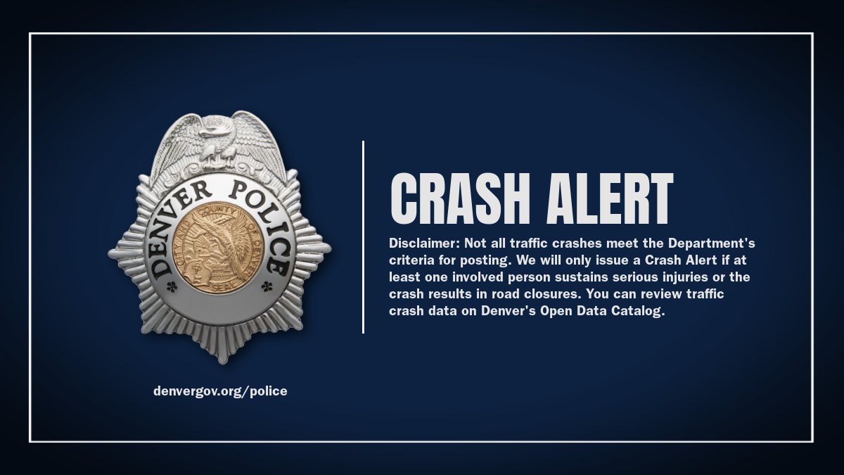 DenverPolice's tweet photo. #TRAFFIC: #DPD is investigating a traffic crash in the area of 11th and Monaco where a motorists struck a light pole that resulted in serious injuries. Expect delays in the area. #Denver https://t.co/0AsHTEyhpm