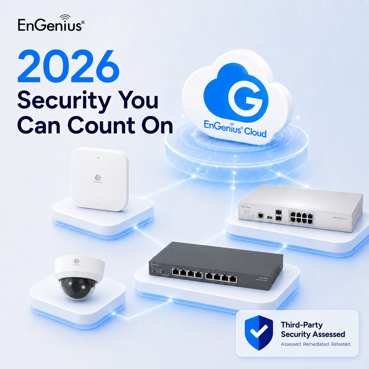 EngeniusTech's tweet photo. Trust starts with validation.

In 2026, EnGenius engaged CHT Security to independently assess our cloud-managed ecosystem through vulnerability testing, penetration testing, remediation, and retesting.

Built for greater network confidence.

#Cybersecurity #EnGeniusCloud https://t.co/IGLKCTufTM