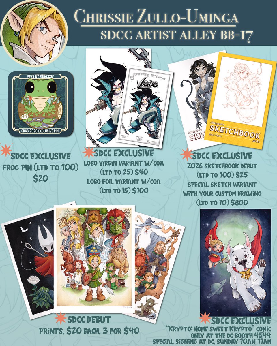 Chrissie_Zullo's tweet photo. SDCC is almost here!!! Here is a quick breakdown of what I’ll have at my booth BB-17 in Artist Alley!

See you there!!! https://t.co/BIByga6nol