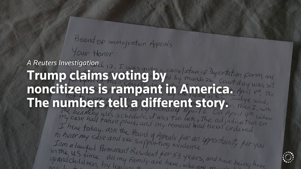 Reuters's tweet photo. Eight election officials and voting-rights experts told Reuters Trump's focus on noncitizen voting could fuel unfounded fears of fraud and lay the groundwork for challenges to midterm results. Read our special report ➡️ https://t.co/qXS1J2hYIC https://t.co/NqP42ipma0