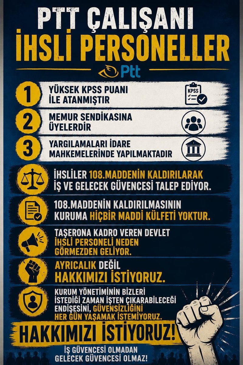 Okannonder's tweet photo. KPSS ile PTT’ye atanmış İHS personelleri olarak tek isteğimiz adil bir düzenleme ve iş güvencesidir.

@RTErdogan @a_uraloglu @dbdevletbahceli

#MeclisPttihsSesiniDuy https://t.co/G2h8bp9Qp0