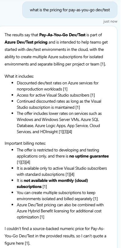 gcaughey's tweet photo. Pay-as-you-go pricing looks interesting, but even the AI assistant doesn't know what the pricing actually is. https://t.co/JmUsulUQVA
