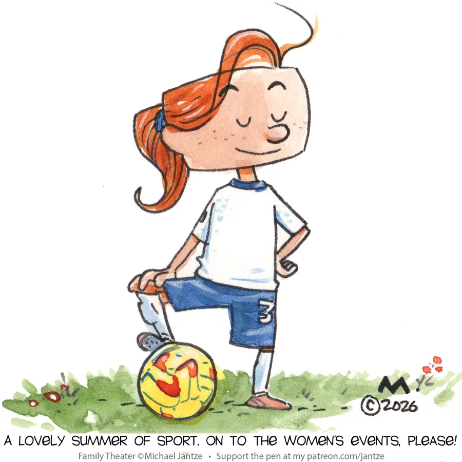 DalePederson's tweet photo. #MondayMornings can be #exciting for #Spain as #TeamSpain #Men and #Women are reigning #WorldCupChampions! #Creator Michael Jantze in #today's #cartoon "Studio Jantze" is looking #forward to 2027 in #Brazil for the next #WomensWorldCup! https://t.co/XUzMroW7oN