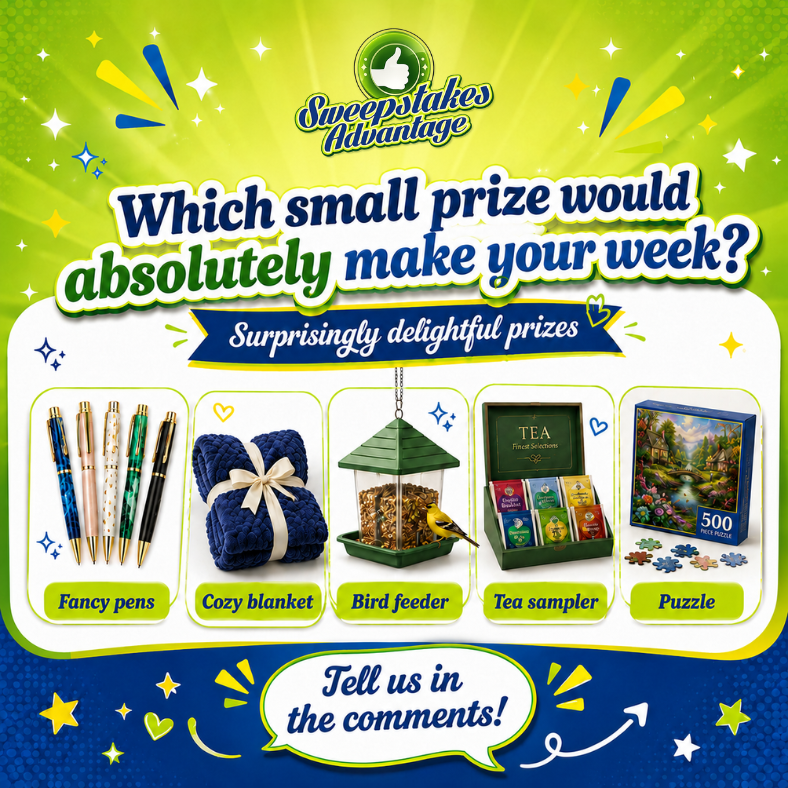 SweepsAdvantage's tweet photo. Which small prize would absolutely make your week? ✨ Tell us your pick in the comments!

#Sweepstakes #Giveaways #SweepstakesAdvantage #PrizeTalk https://t.co/MldtO8zX8S