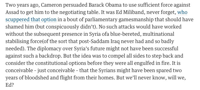 juliamacfarlane's tweet photo. As Ed Miliband becomes Foreign Secretary - I am reminded of his biggest foreign policy legacy, thwarting British military action against Assad in 2013. These words by @MatthewdAncona two years later in 2015: https://t.co/vmWgoEu8iE