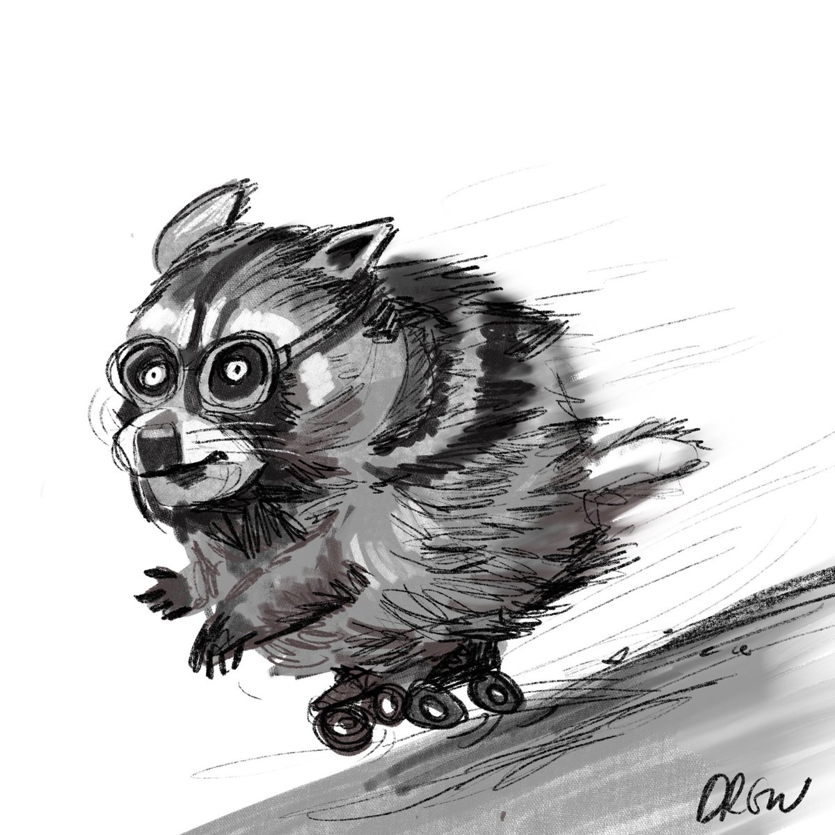 cartoonsidrew's tweet photo. Jimothy the raccoon ripping it up on rollerskates for Mondays #mythicalmashup @StudioTeaBreak https://t.co/TfcG0WrroV