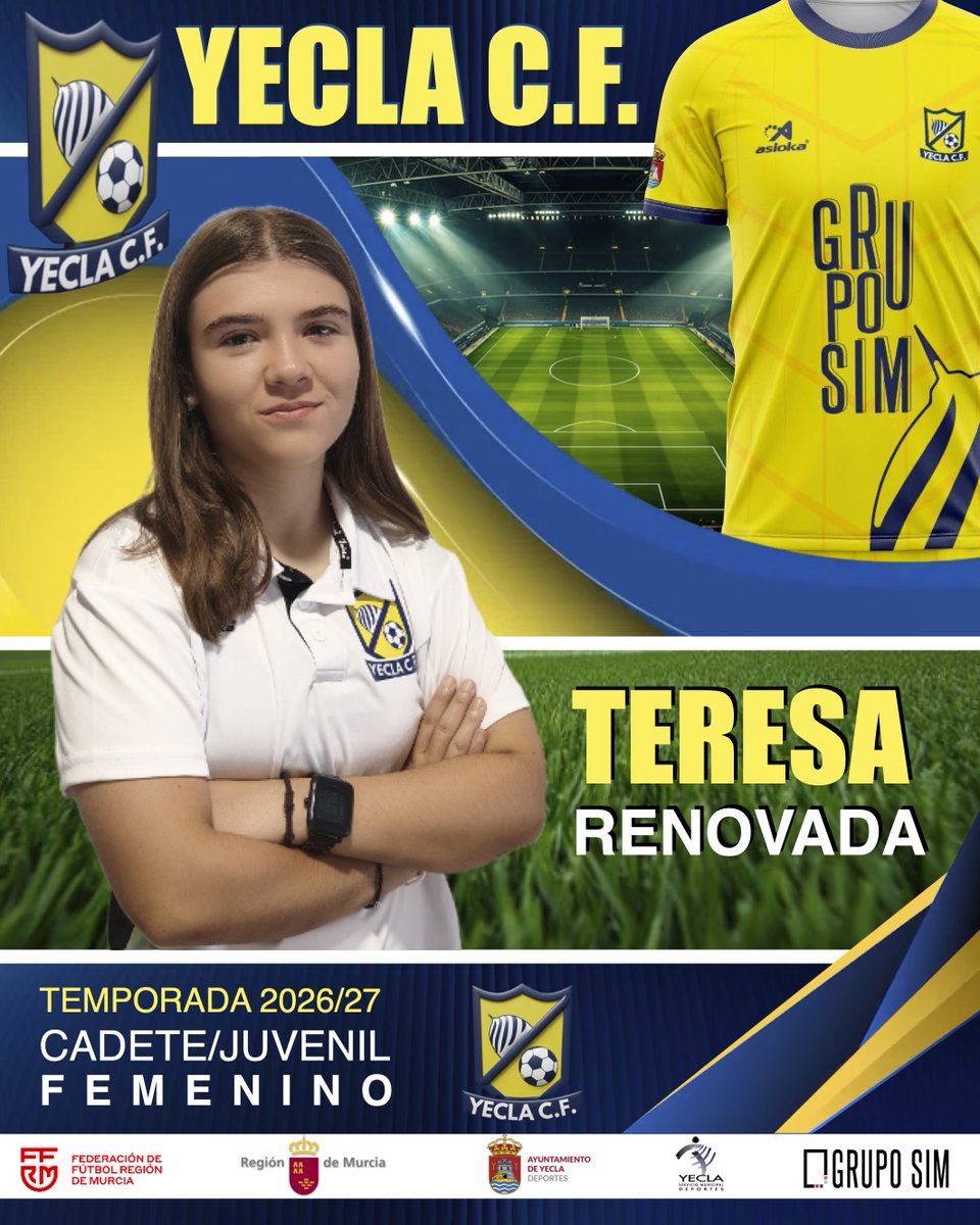 yeclacf's tweet photo. YECLA C.F. CADETE/JUVENIL FEMENINO. 
Temporada 2026/27.
TERESA (jugadora del YECLA C.F. C/J FEMENINO), competirá un año mas con nuestro equipo. (Muchas gracias por tu compromiso y aportación al grupo).
¡Seguimos apostando por el fútbol femenino en Yecla! https://t.co/ooRX6wMS2N