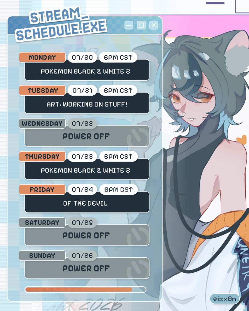 qwerty___mouse's tweet photo. HI EVERYONE, time for this week’s schedule‼️🐁
🖱️ monday 07/20: pokemon black and white 2 @ 6PM CST!
🖱️ tuesday 07/21: art @ 6PM CST!
🖱️ thursday 07/23:  pokemon black and white 2 @ 6PM CST!
🖱️ friday 07/24: of the devil @ 8PM CST!

🎨  art: ixx8n https://t.co/jmZOXn0l95