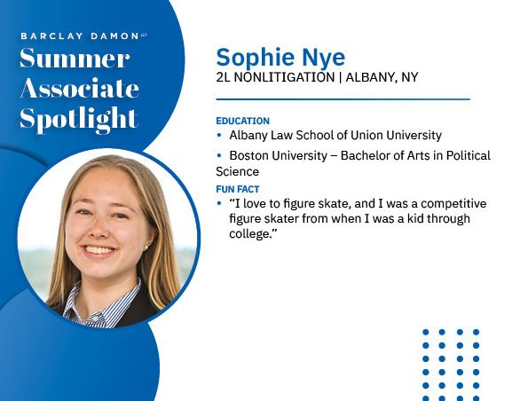 BarclayDamonLLP's tweet photo. ✨️ We’re excited to introduce Sophie Nye, a 2L nonlitigation summer associate in our Albany office. Sophie joins us from Albany Law School of Union University.
We're thrilled to have Sophie on our team this summer!
#SummerAssociate #Spotlight #FutureLeaders #FutureLawyers https://t.co/Do4p4a3I2D