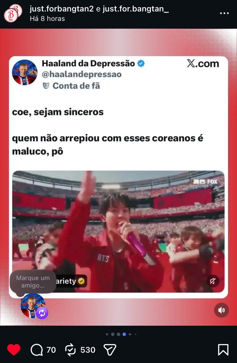 haalandepressao's tweet photo. fui parar em uma página do IG…

eu realmente não sabia que o BTS tinha um público tão grande e tão acolhedor.

ME RECOMENDEM MÚSICAS! https://t.co/d4Vtqqw0Su
