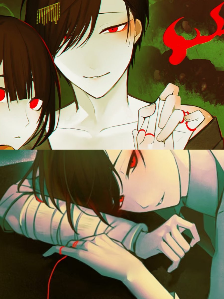 shiki_fanart's tweet photo. 之前一直疑惑为什么有明的无名指和小指都有红线……，现在终于想明白了，无名指的两圈红线对应的是两位妻子？（毕竟是佩戴婚戒的位置嘛）
那小指的红线应该就是与大崎相连了…… https://t.co/ibVjjck5Av