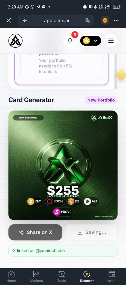 junaidshadi5's tweet photo. Just proved my portfolio on @alloxdotai 🚀

#ProveYourPortfolio #AlloX https://t.co/iv3MxQBt8h