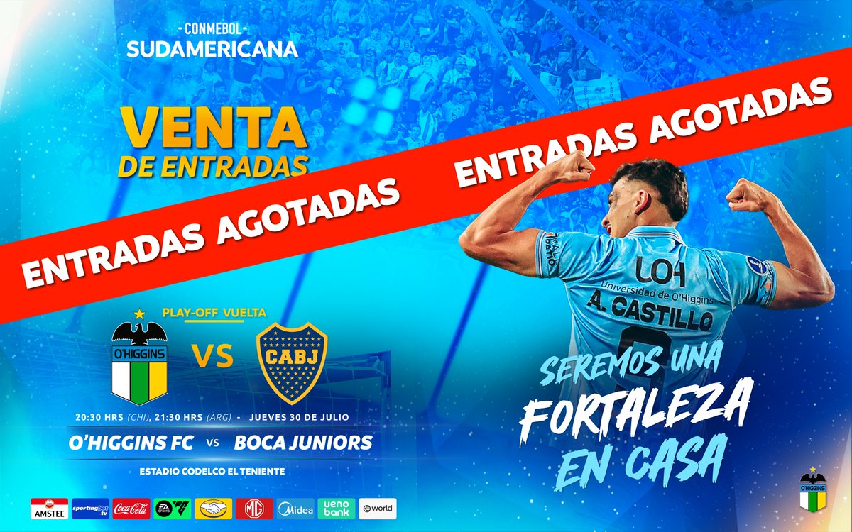 OHigginsoficial's tweet photo. 🏟️ 🇧🇼 ¡𝐄𝐋 𝐓𝐄𝐍𝐈𝐄𝐍𝐓𝐄 𝐒𝐄𝐑𝐀́ 𝐔𝐍𝐀 𝐕𝐄𝐑𝐃𝐀𝐃𝐄𝐑𝐀 𝐅𝐎𝐑𝐓𝐀𝐋𝐄𝐙𝐀 𝐂𝐄𝐋𝐄𝐒𝐓𝐄!

🎟️ Informamos que las entradas para el partido entre O'Higgins y Boca Juniors se encuentran totalmente agotadas.

🩵 Viviremos una fiesta inolvidable junto a toda nuestra gente en el Estadio Codelco El Teniente. 🙌🏻

👊🏻 ¡Vamos con todo, Celestes! 💪🏻

#VamosLaCeleste 🇧🇼