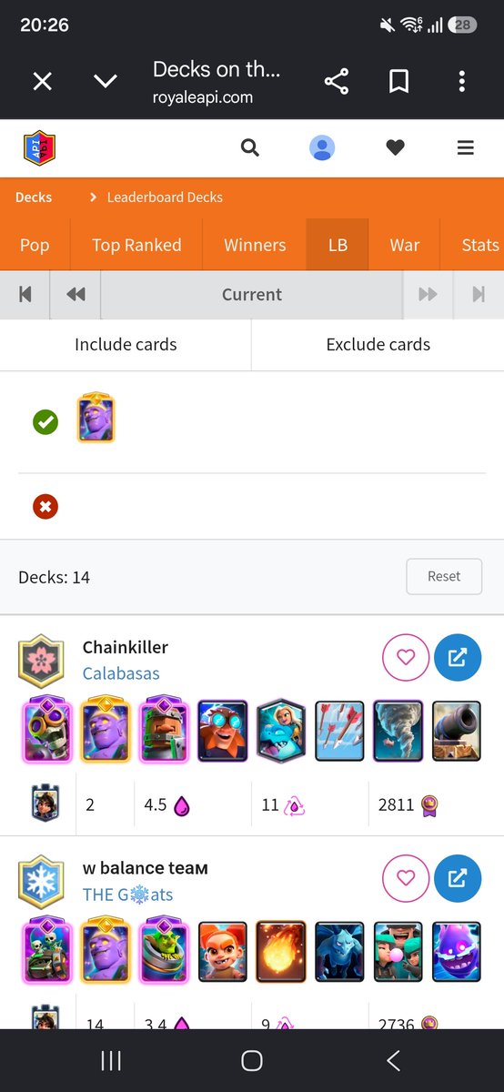 DKP1610CR's tweet photo. Is it normal for a specific 5 elixir non spell card to be used by  30 players on first 200? https://t.co/hAd2YJWZXf
