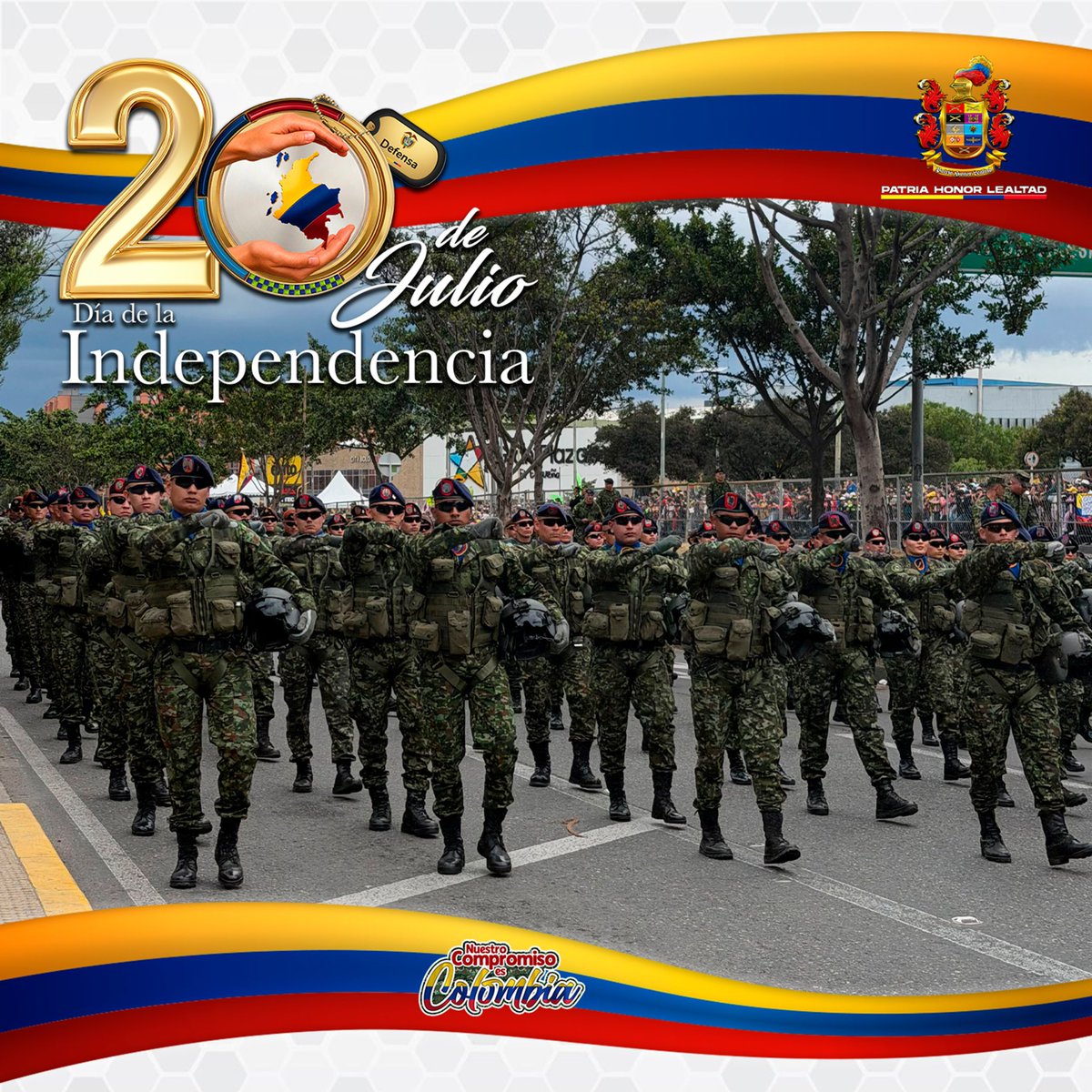 COL_EJERCITO's tweet photo. (2) Cada paso, cada saludo y cada aplauso reflejaron el orgullo de un país que reconoce la entrega de sus soldados. Estas fotografías inmortalizan el espíritu patriótico que unió a #Colombia en una fecha tan especial.

#20DeJulio 
#PatriaHonorLealtad https://t.co/h7V1bT6MPI
