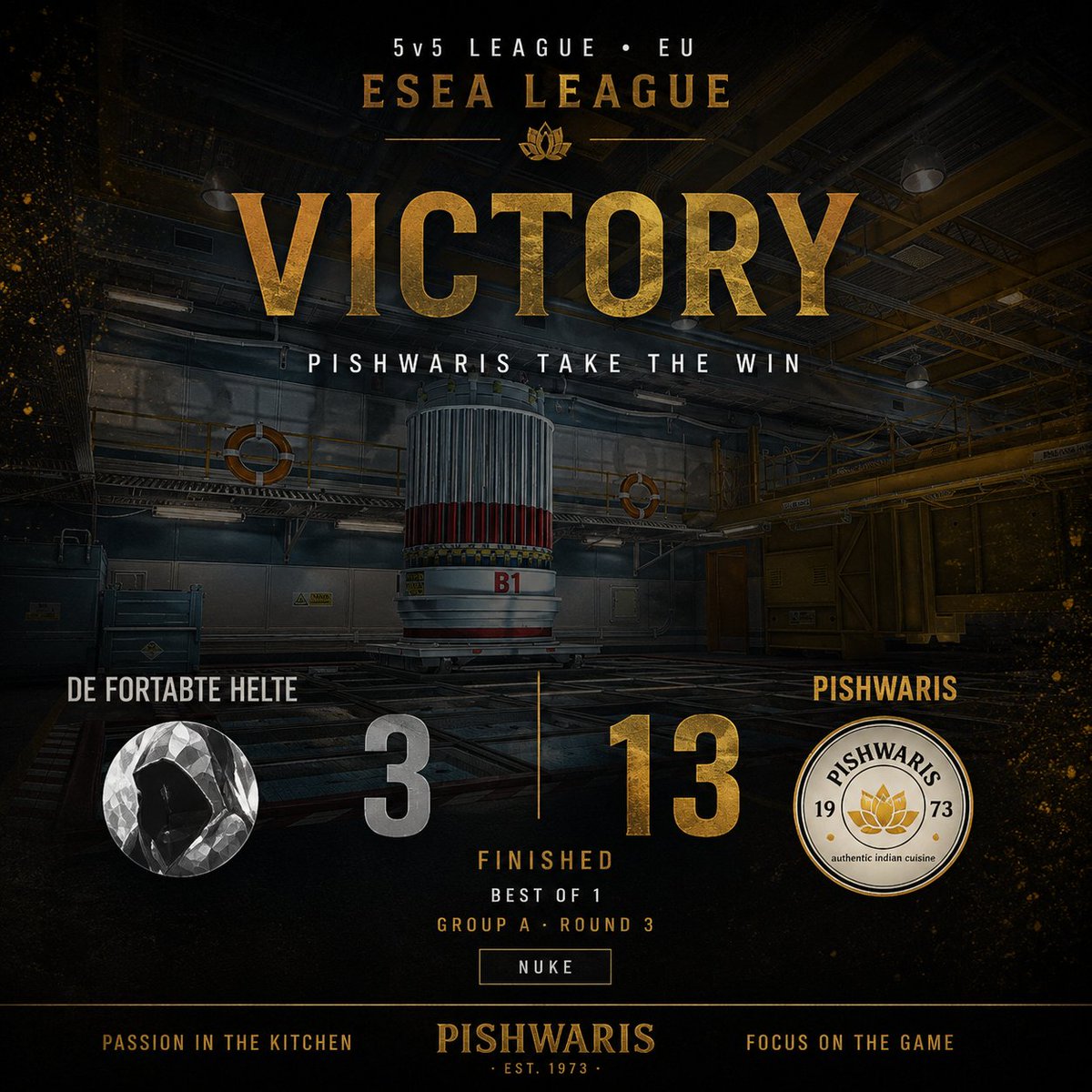 pishwaris's tweet photo. 🍽️ Tonight's special:

De Fortabte Helte.

Served on Nuke.

13-3.

The kitchen stays hot. 🔥

#Pishwaris #CS2 #ESEA https://t.co/qqCO8j51ZO