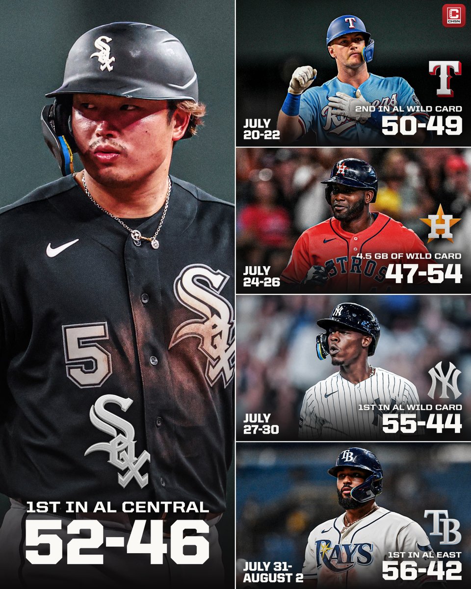 CHSN_WhiteSox's tweet photo. Three of the next four @whitesox opponents are currently in an AL playoff spot 👀 🍿 https://t.co/pDnD383rtL