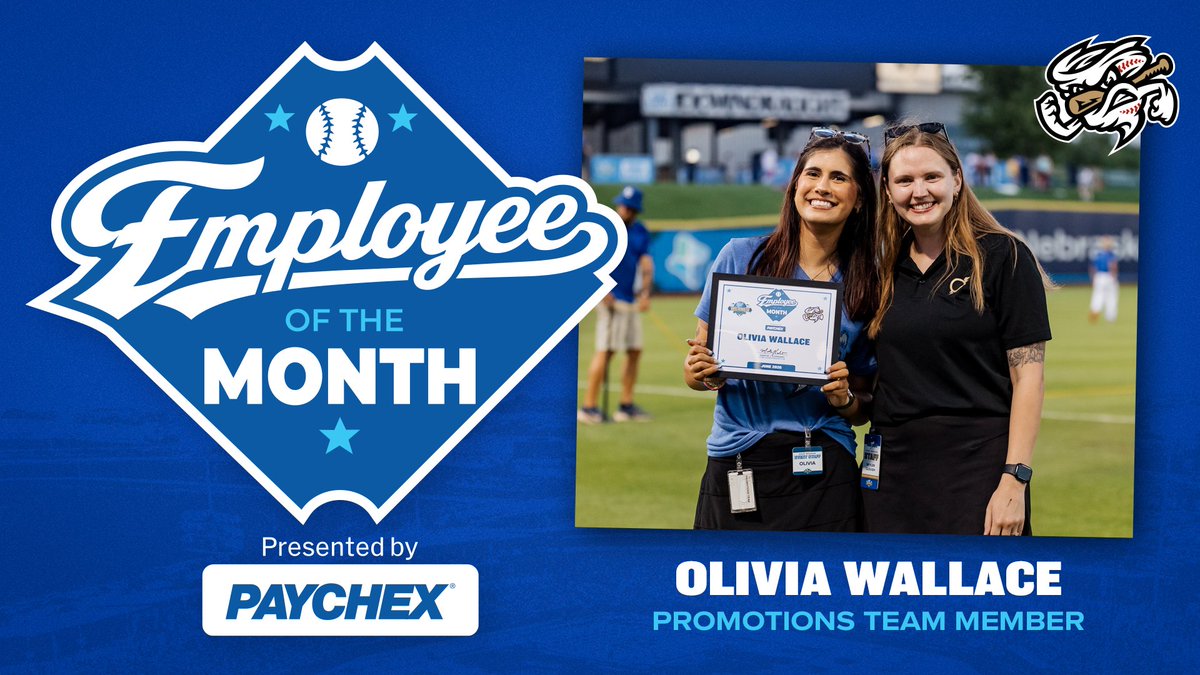 OMAStormChasers's tweet photo. This weekend, we honored our June @Paychex Employee of the Month, Olivia!

Olivia is a Promotions Team Member that has routinely stepped up to the plate as a member of the promotions team, an emcee and fan ambassador. Thanks for all the energy you bring to Werner Park, Olivia! https://t.co/7bAsiaS62c
