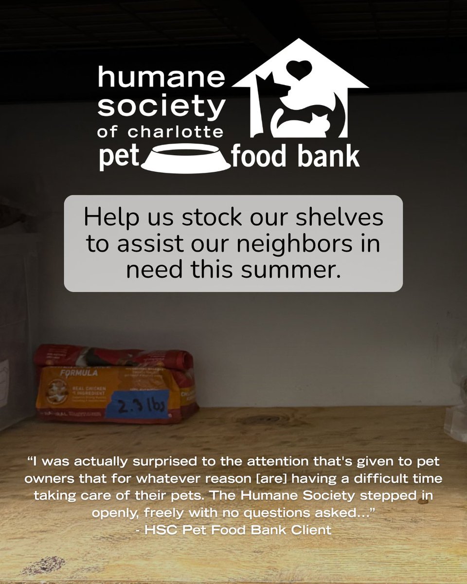 humanecharlotte's tweet photo. Our Pet Food Bank ensures no family has to choose between their own needs and keeping their beloved pets at home where they belong, and we need your help!

Shop our Wish List (https://t.co/UvHVjoV2N7) or drop donations at HSC at 1348 Parker Drive 💙 https://t.co/Z7Xw7Cea15
