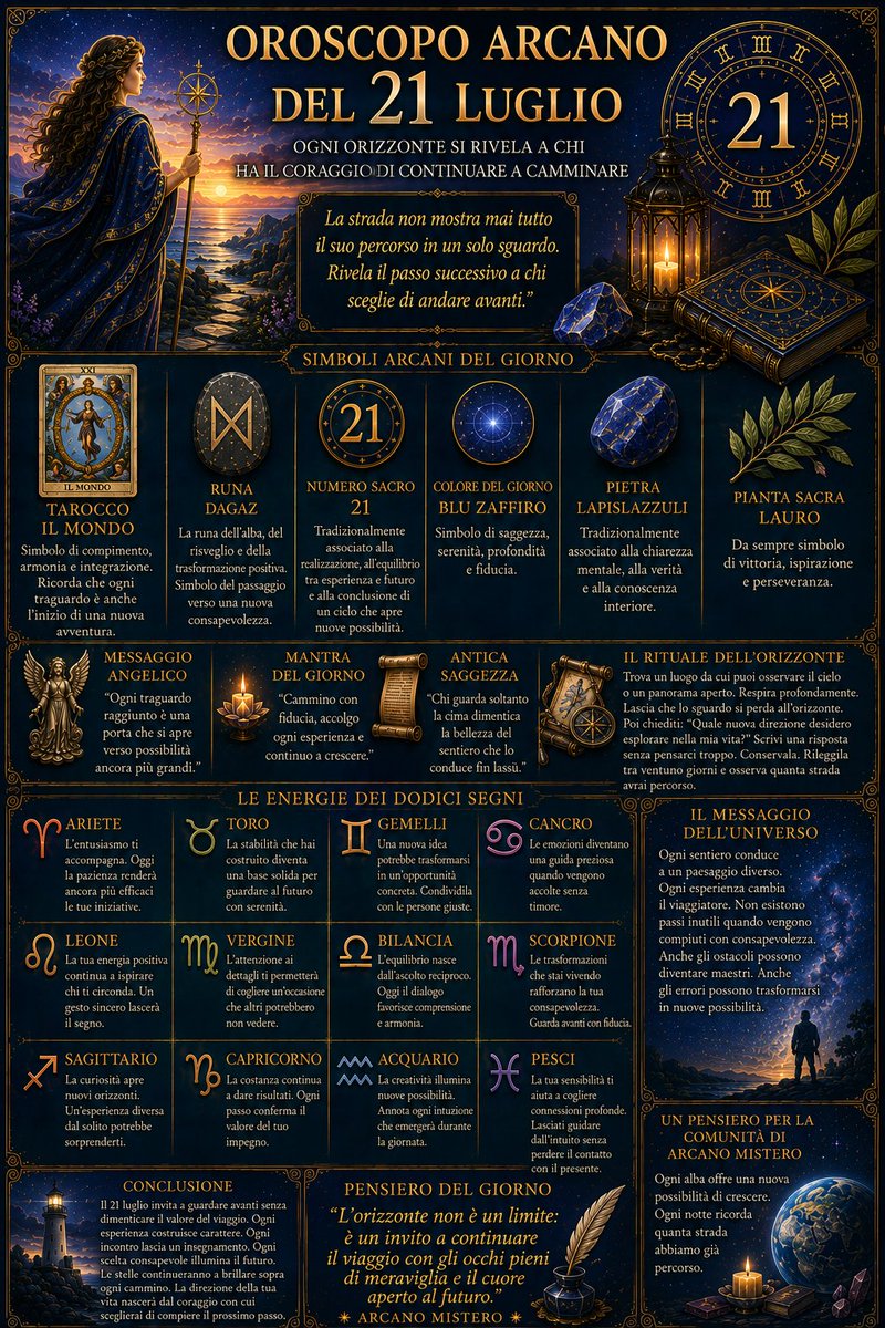 GASPERIMAURIZIO's tweet photo. ARCANO MISTERO  oroscopo tarocchi Soldi  oracolo  salute superenalotto: OROSCOPO ARCANO DEL 21 LUGLIO – OGNI ORIZZONTE SI ... https://t.co/2rf53C5dsh https://t.co/a4ImHYLuYu